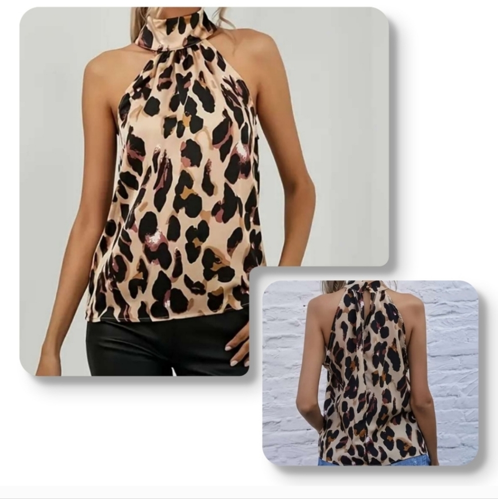 H.P.  CHEETAH PRINT HALTER TOP